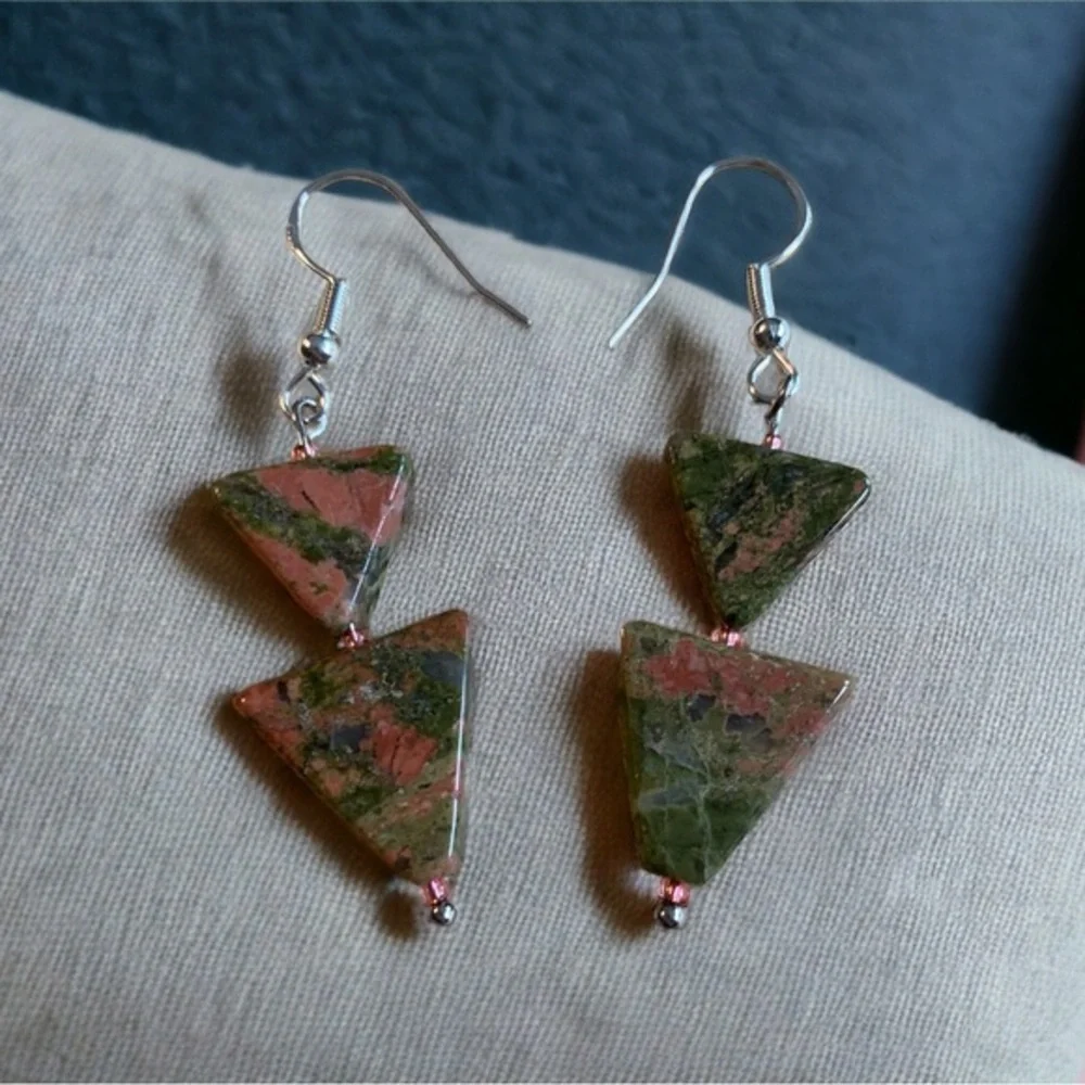 Unakite earrings in sterling NWT